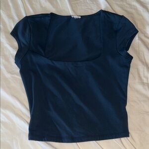 Garage Navy Square Neck Short Sleeve Top